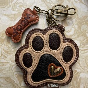 Chala Brown and Tan Paw Print Keychain with Bone Charm